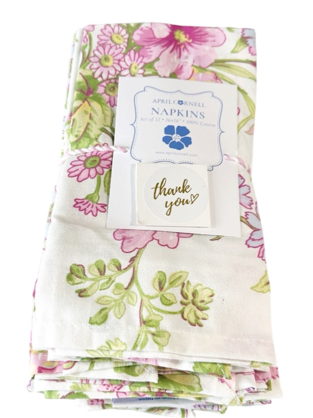 NEW April Cornell Floral GRACEFUL GARDEN Cotton Napkins Set/12